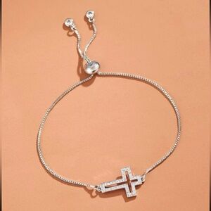 Silver Sideways Cross And Cubic Zirconia Bracelet, Gold Cross Bracelet